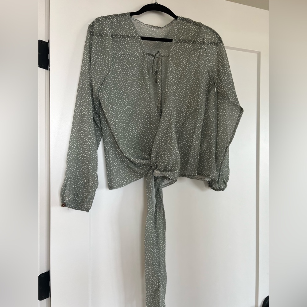 Sage Green Sheer Wrap Top - Size Medium